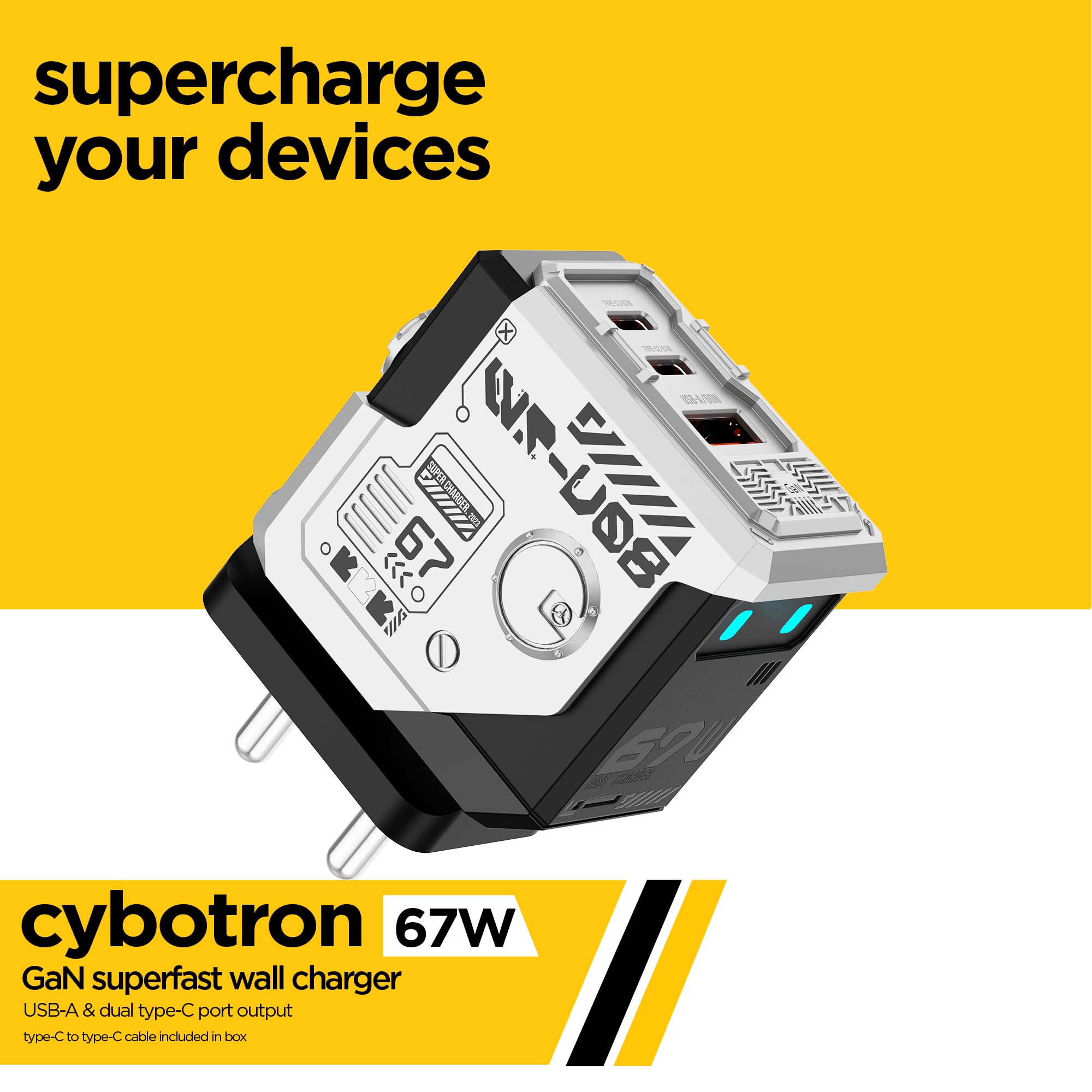 Cybotron 67W GaN Superfast Wall Charger Silver