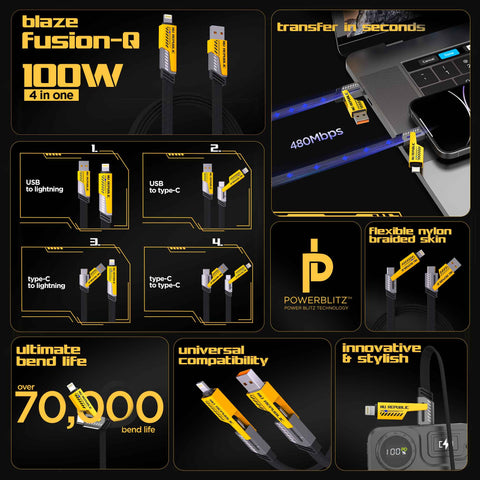 Blaze Fusion-Q 100W 4 in 1 Carbon fiber design cable